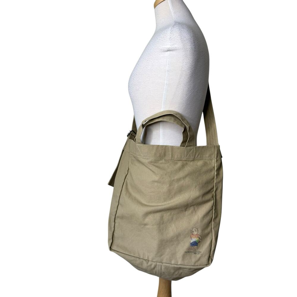 Polo Bear by Ralph Lauren Beach Bear 100% cotton Crossbody Tote Bag Brown - Picture 5 of 8